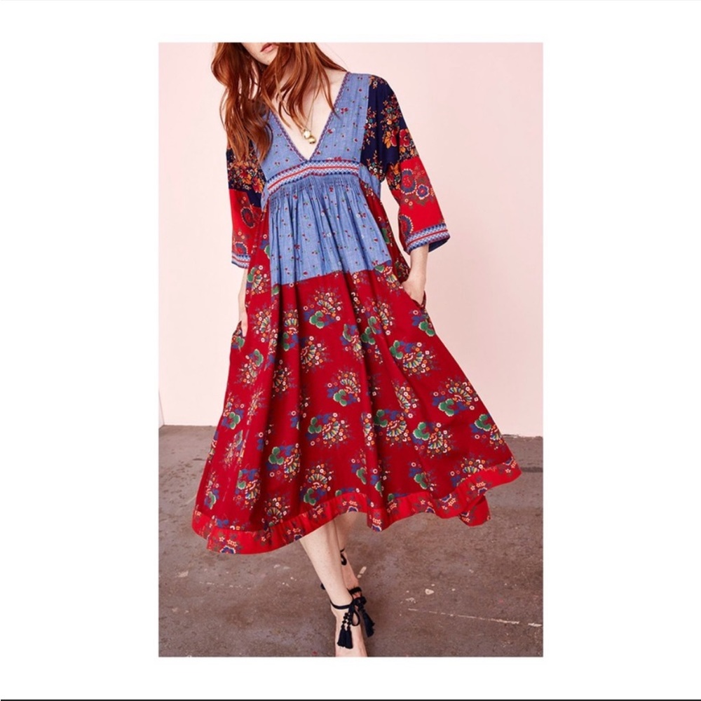 Ulla Johnson Milena Embroidered Patchwork Midi Dr… - image 2